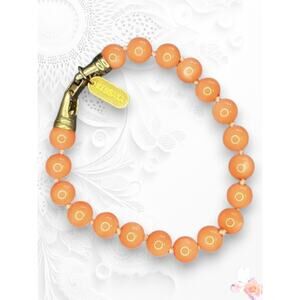 Kissaka Peach Glass Beaded Bracelet Gold Clasp 6.5"